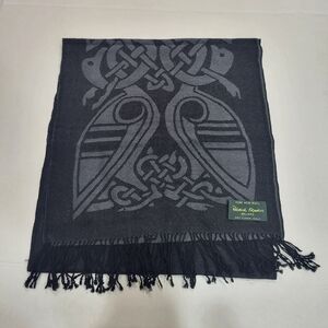 Patrick Francis Ireland Pure New Wool Celtic Fringe Scarf Black Gray Reversable